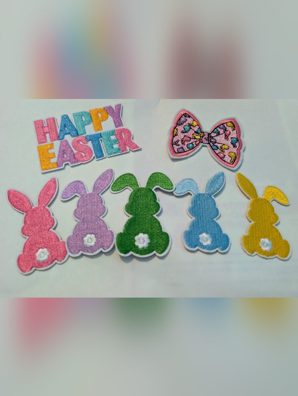 Colorful Easter Bunny Iron-On Patch Set